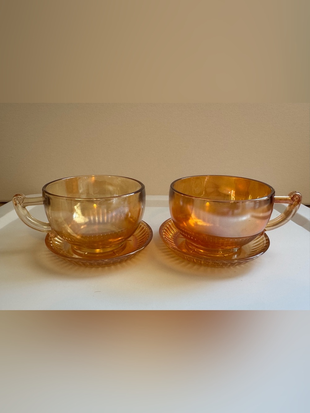 Vintage MCM Set of 2 Marigold Carnival Glass Punch Cups